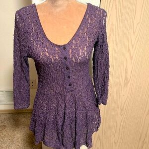 Free People purple lace sheer babydoll shirt size large